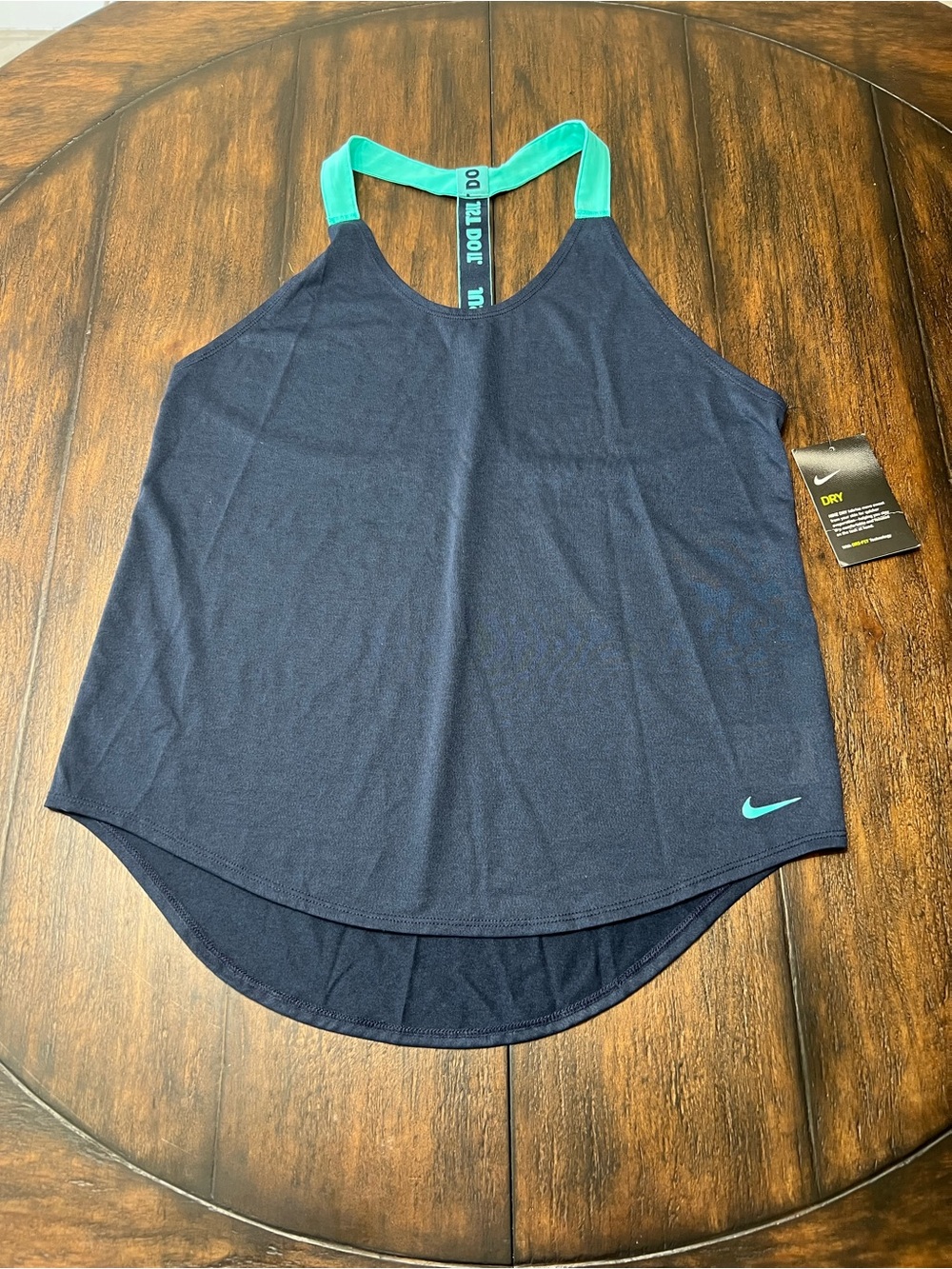 Nike NWT Women’s Dri-FIT Just Do It Crossback Training Tank Top Navy Teal Sz Med